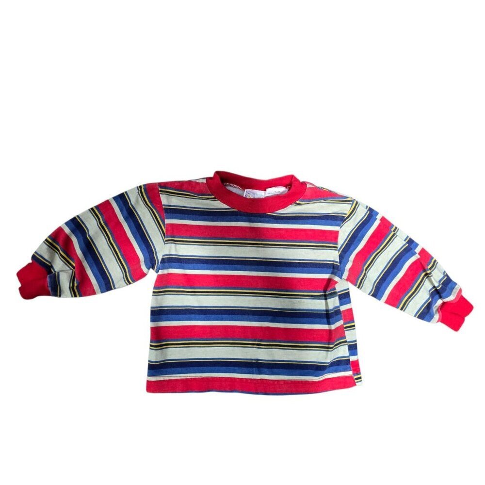 Vintage 80s Pooh Baby Boy 18M Red Striped Long Sleeve Tshirt